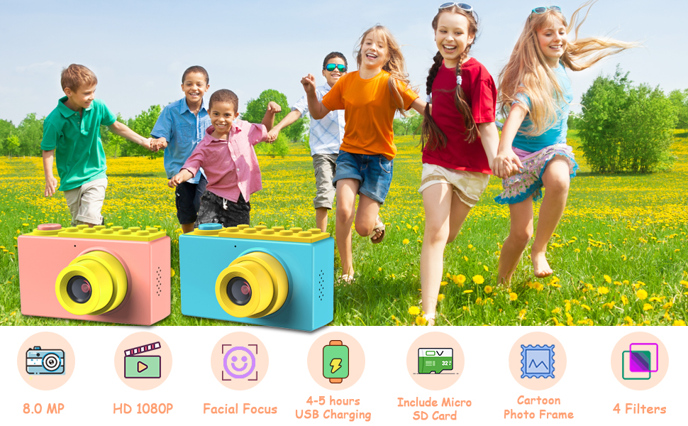 ShinePick Kids Digital Camera, Mini 2 Inch Screen Children's Camera 8MP HD Digital Camera with Micro SD Card(Pink) 8 1
