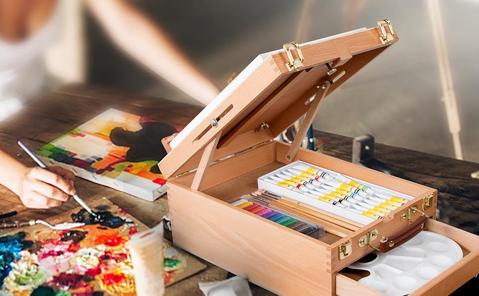 Kuyal Art Supplies Box Easel Sketch Box Painting Storage