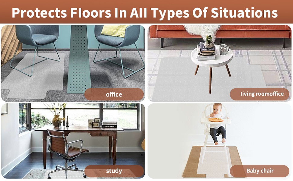YOUKADA Chair Mat for Hard Floor Computer Floor Mat Clear PVC Hardwood