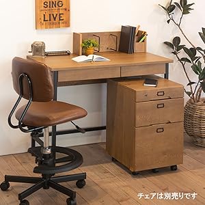 Amazon|学習机 デスク 天板 天然木 ナラ突板 キャスター付ワゴン 小棚