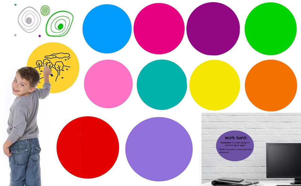 Pincute 10 Pack Dry Erase Dots Circles Sticker for Tables