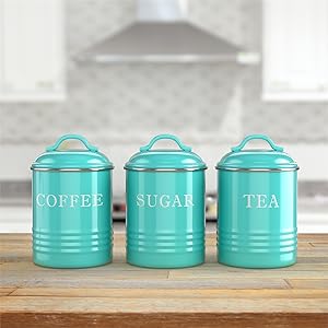 lifestyle photo for Kitchen Canisters with Lids Turquoise Metal