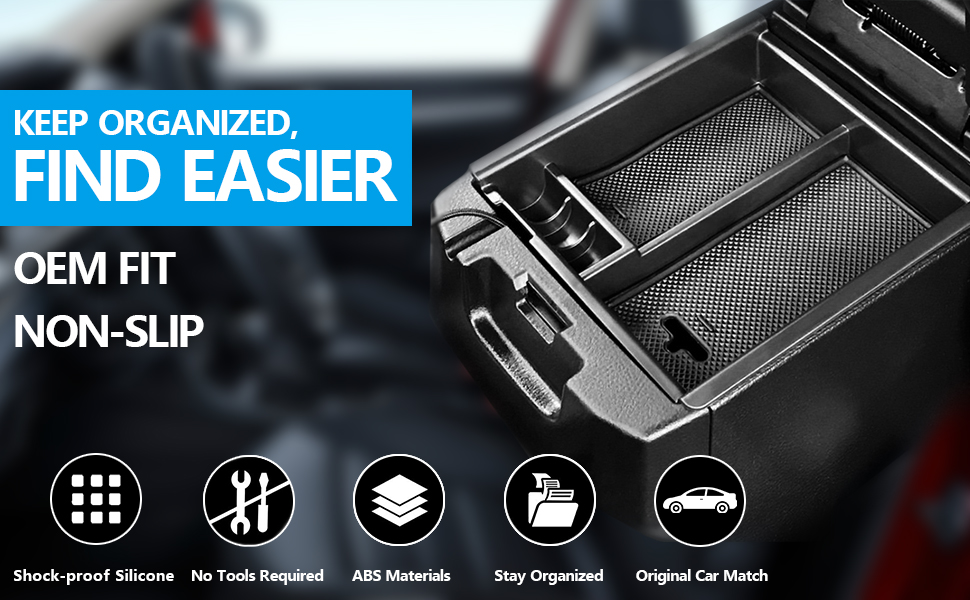 There must have front center console organizer to organize all kinds of small items.