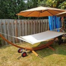 COSTWAY Amaca Con Supporto In Legno, Portata 120kg, 200x100cm, Cotone E Poliestere, Resistente Per 1 Persona 17 4