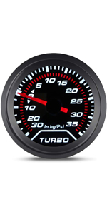 35 PSI Turbo Boost/Vacuum Gauge Kit Includes Mechanical Hose & T-Fitting-Black Dial-Clear Lens