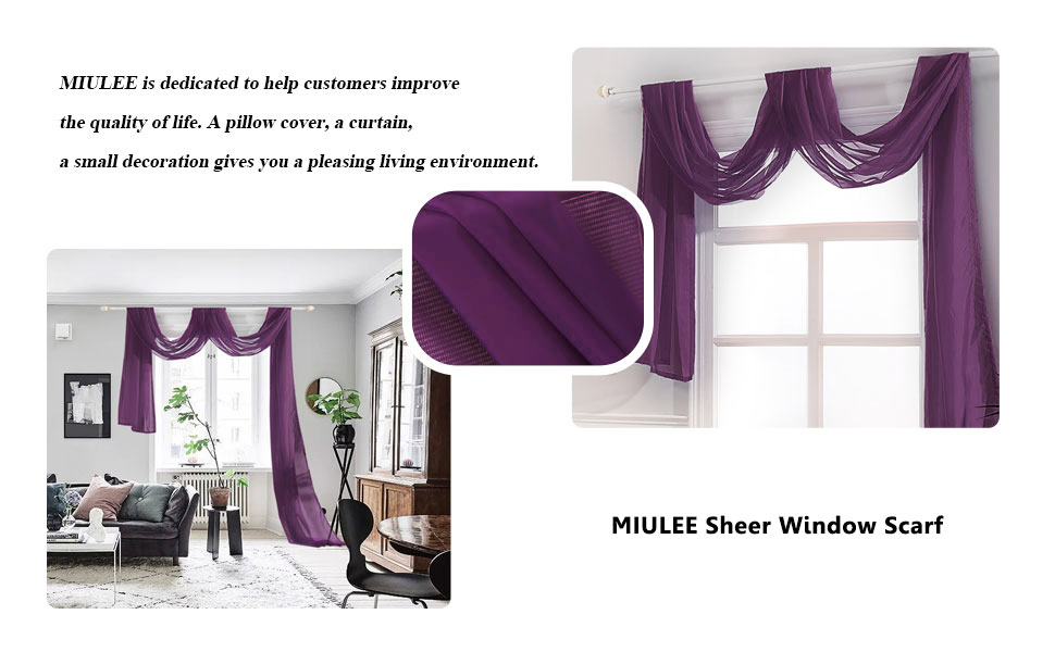 MIULEE Luxury Window Scarf Sheer Voile Elegant Topper Long Window Valance Solid