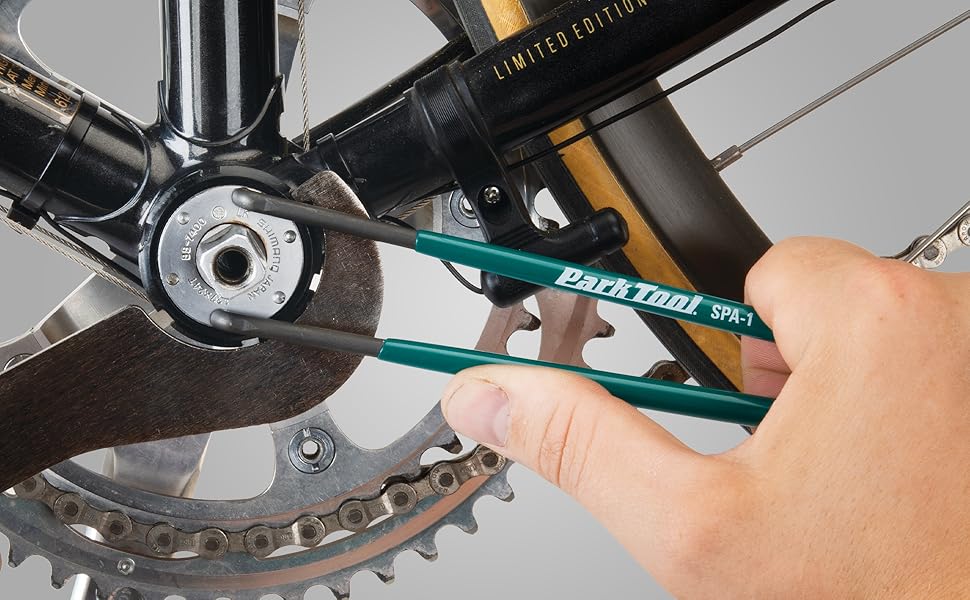 Park Tool SPA-1 pin spanner engaged on bottom bracket