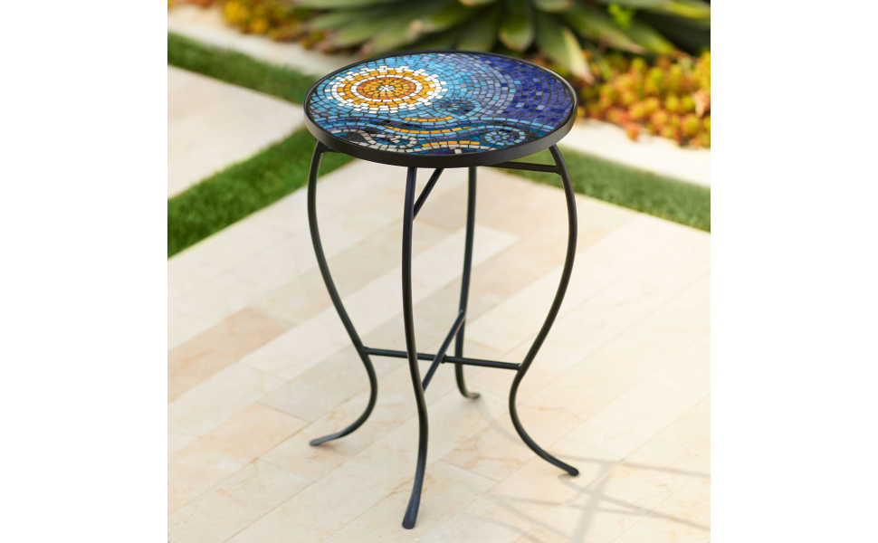 Teal Island Designs Ocean Modern Black Metal Round Outdoor