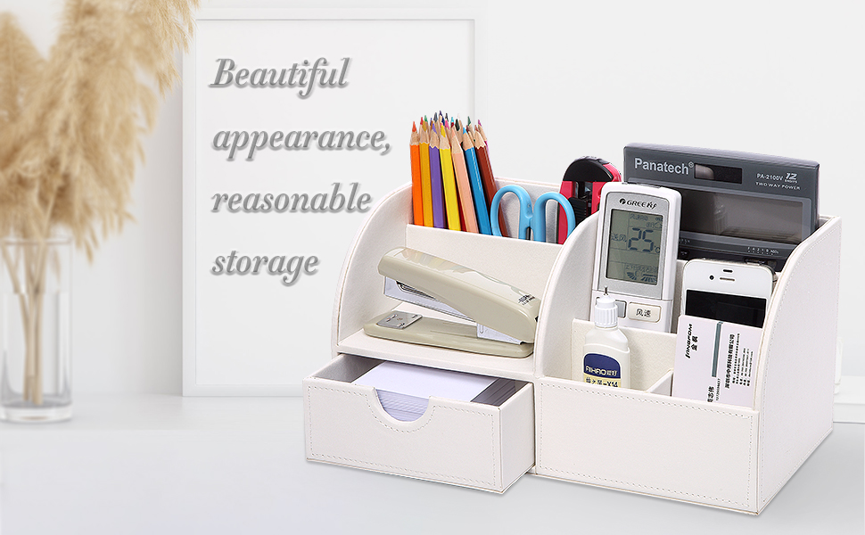 KINGFOM PU Leather Office Desk Organiser Tidy Pen Pencil Pots