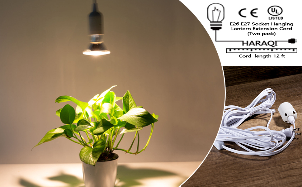 2 Pack E26 E27 Socket Hanging Lantern Extension Cord 12Ft On/Off Switch