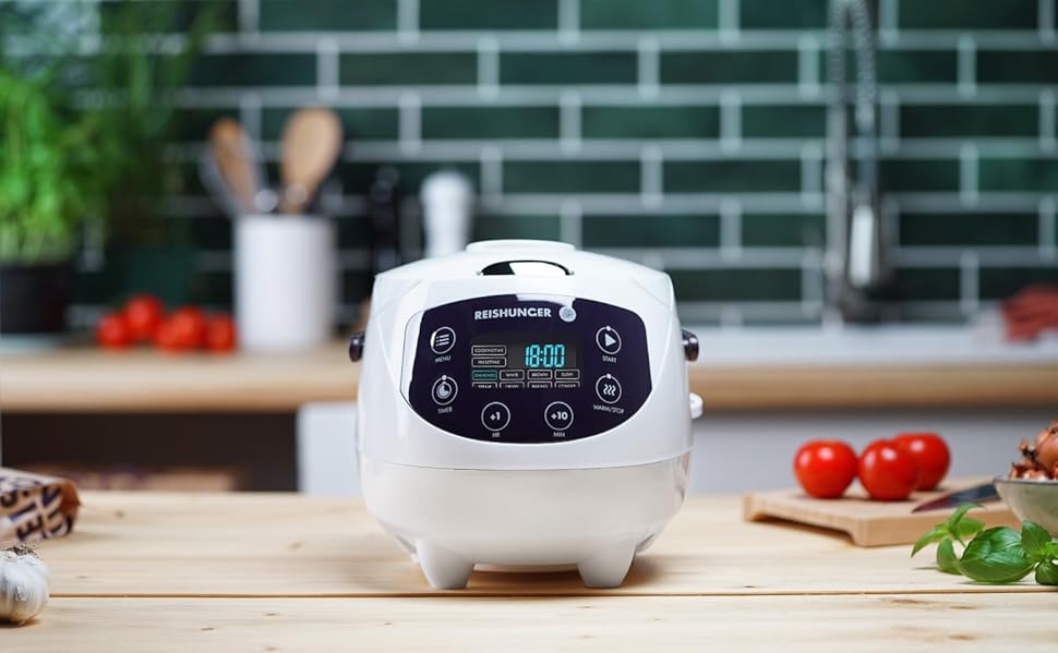 Reishunger Digital Mini Rice Cooker & Steamer White Keep Warm