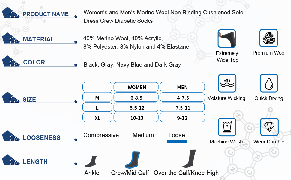 merino wool diabetic socks crew