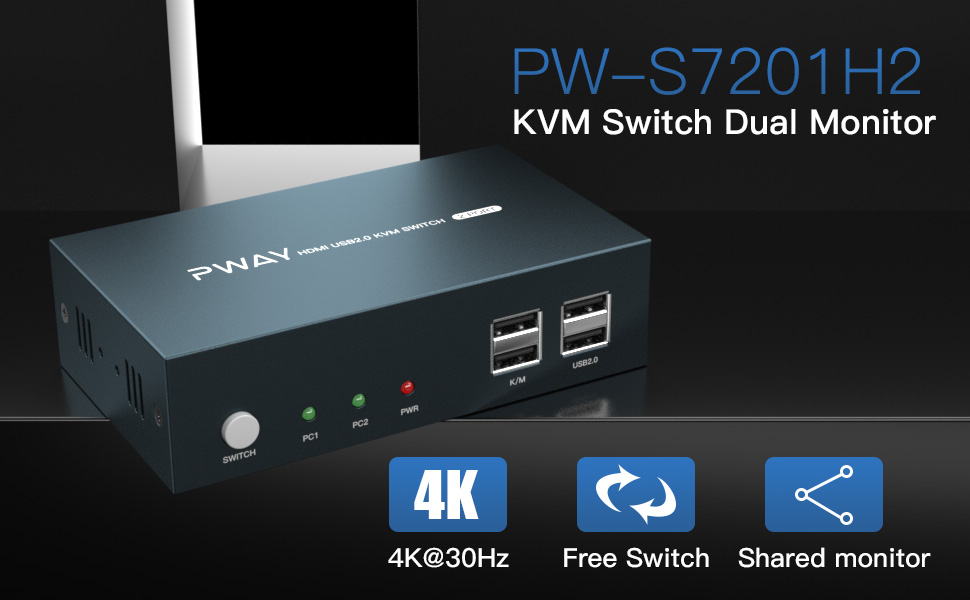 PWAY HDMI KVM Switch 2 Port Dual MonitorUnterstützung 4K bei 30 Hz Y