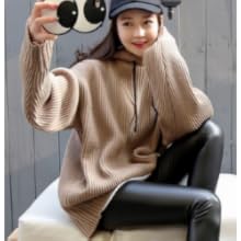 Nibunuichi Style 1/2 Style Simple Hooded Parka, Knit, Pullover, Sweater, Women's