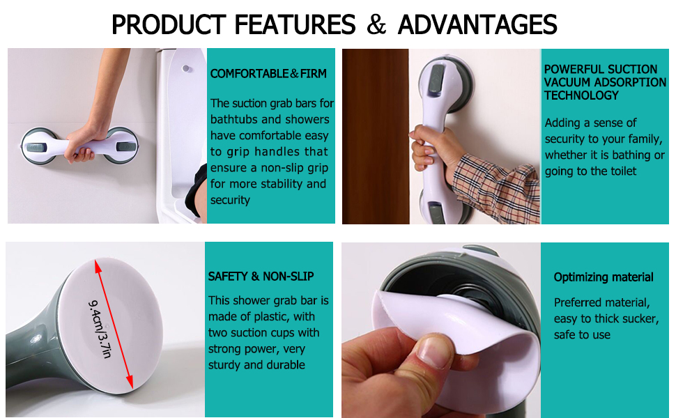 2 Pack Suction Shower Handle, Bathroom Balance Bar, Safety