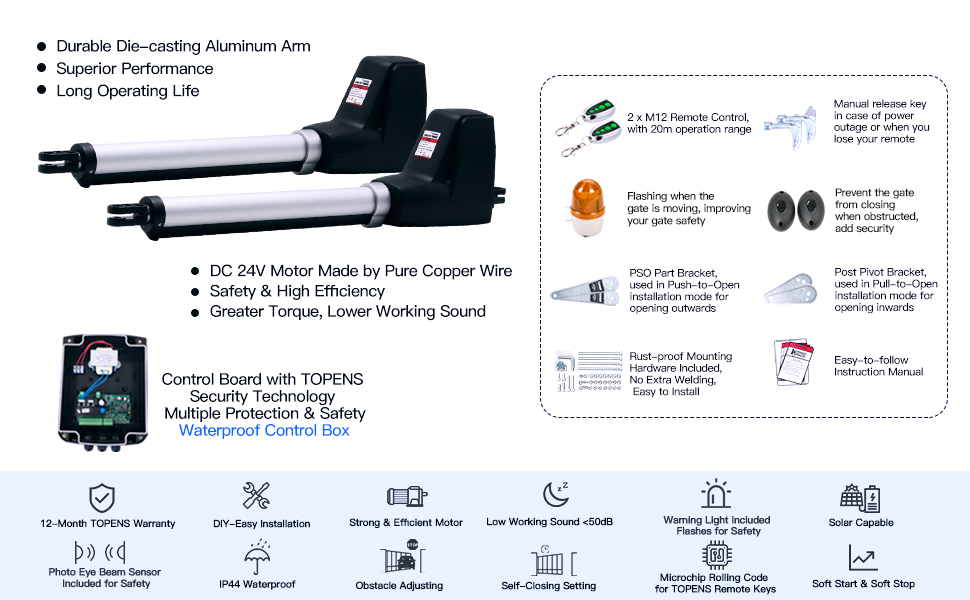 TOPENS AT602 Automatic Gate Opener Kit Medium Duty Electric Dual Gate