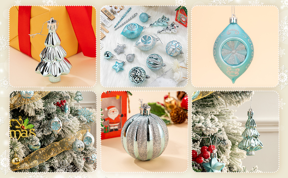 Blue and Silver Christmas Ball Ornaments Set, Xmas Tree Ornament Bulk Decoration
