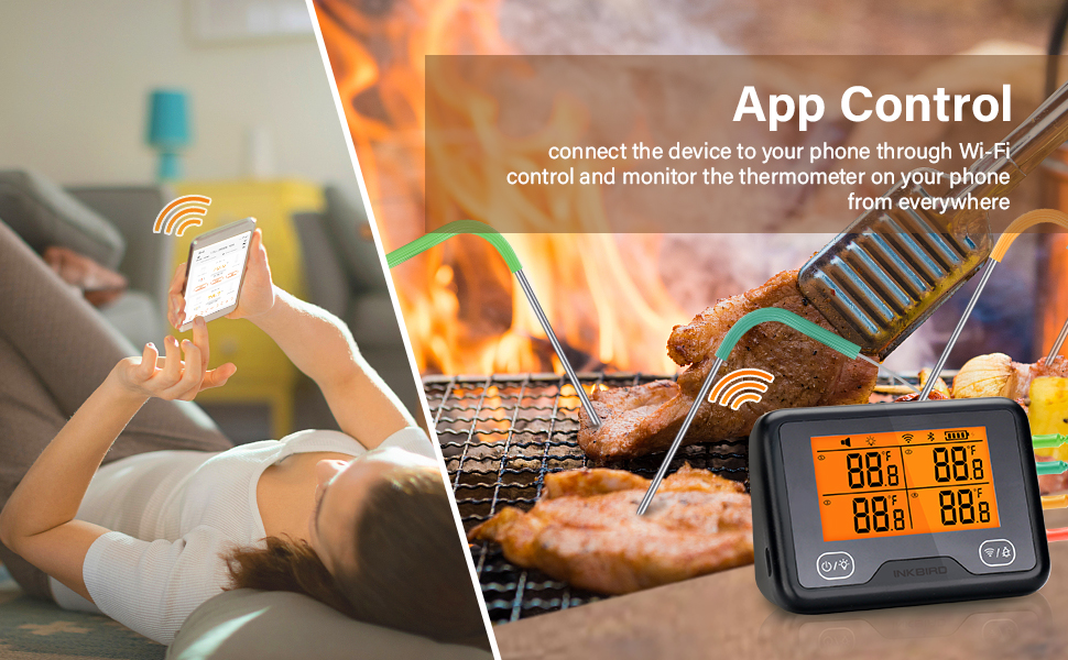 Inkbird Wifi Bluetooth Grill Thermometer IBBQ4BW Rechargeable Wireless