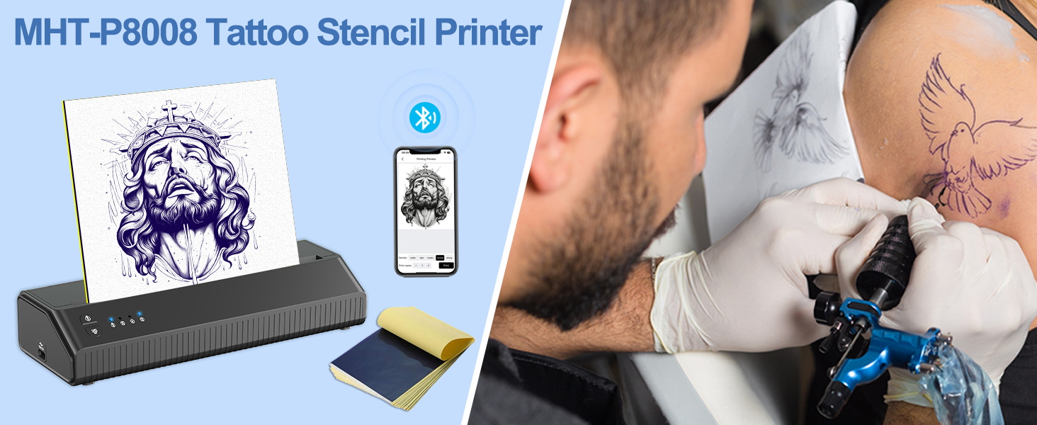 Ambition MHT-P8008 Tattoo printerタトゥーマシン STIGMA Bluetooth Thermocopieur Tatouage avec 10 Feuilles A4