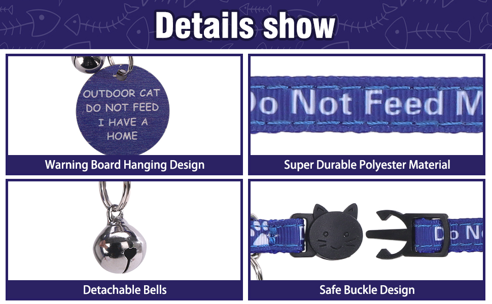 KOOLTAIL Cat Collar with Bell,3 Pack Do Not Feed Cat Collars with Warning Board Hanging "Do Not Feed Me",Cute Lightweight Adjustable Breakaway Kitten Collar with Safety Buckle 13 1