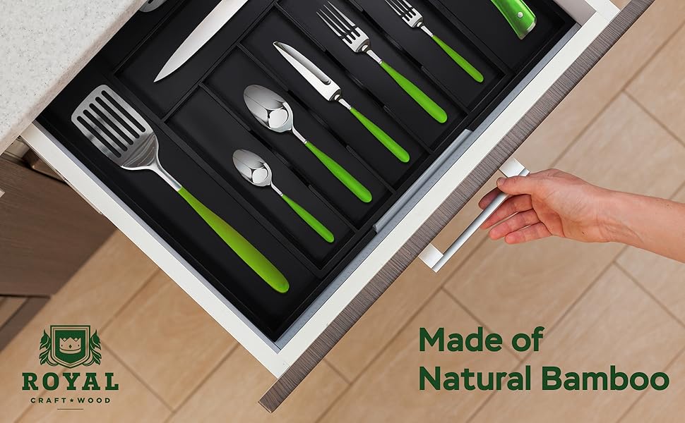 Bamboo Kitchen Drawer Organizer Expandable Silverware Organizer/Utensil Holder and Cutlery