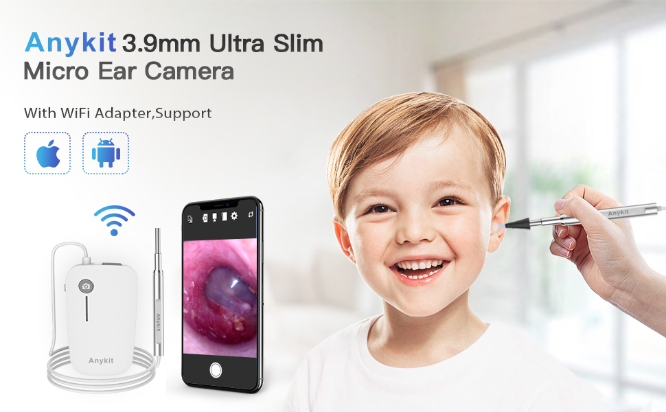 Wireless HD Otoscope Ear CameraAnykit 3.9mm WiFi Ear Scope Inspection