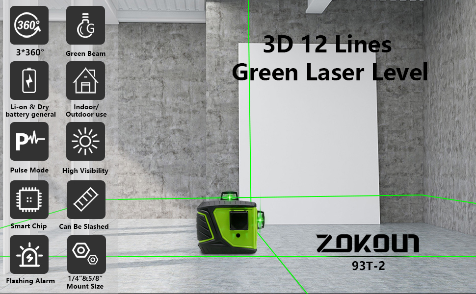 Zokoun Line Laser Level Tool 100ft Green Self Leveling Laser Line