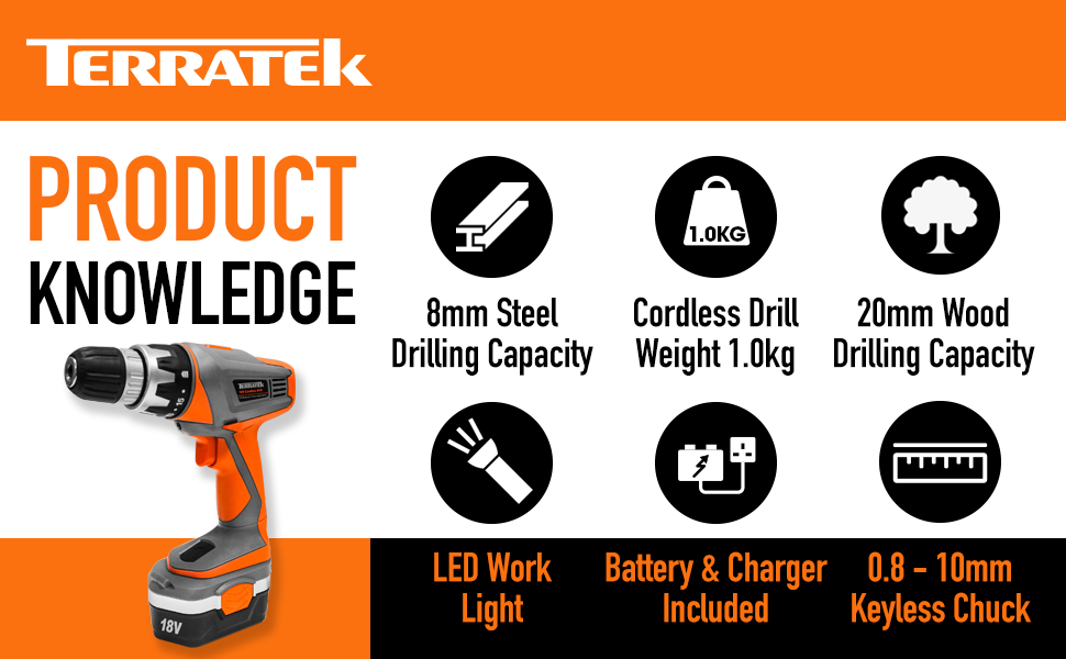 Terratek 18V Cordless Drill Driver, Sensational Electric Screwdriver