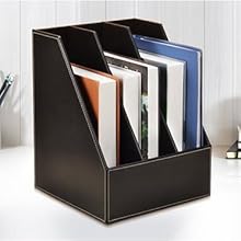 KINGFOM Wood Leather Document Files Holder Rack Stand Desk Files Organizer
