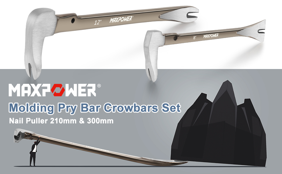 MAXPOWER 2 pcs Nail Puller Set, 8Inch and 12Inch Nail Puller Pry Bar