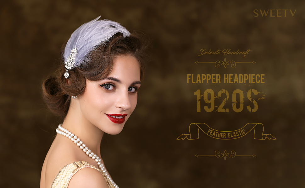SWEETV Feather Elastic 1920s Flapper Hair Accessories