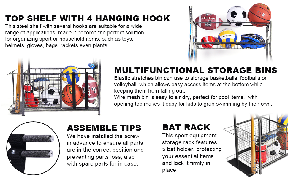 Mythinglogic Garage Storage System, Garage Organizer with Baskets and Hooks, Sports Equipment