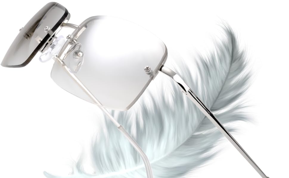 Minimalist Small Rectangular Sunglasses Clear Eyewear Spring Hinge - Gift Box Package Silver, Clear,