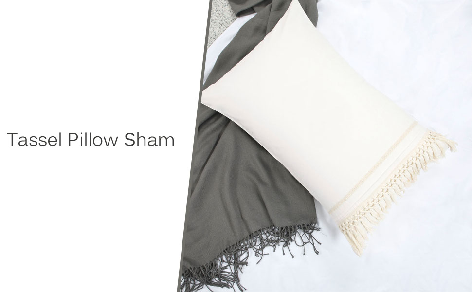 Boho Pillow Shams Standard Ivory Macrame Tassel Pillowcase