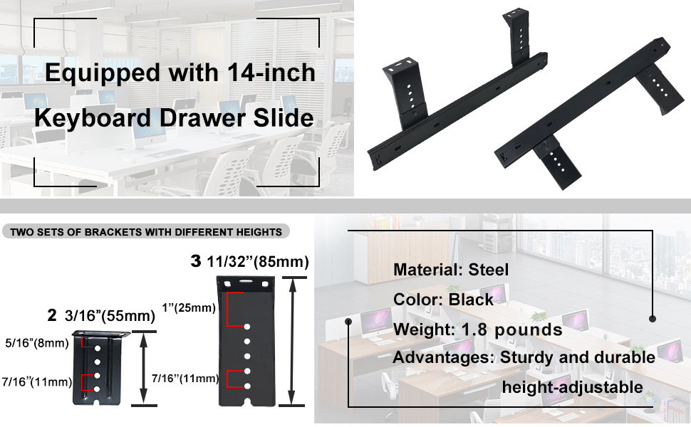 FRMSAET Under Desk Keyboard Tray HeavyDuty AllMetal Material 53 cm