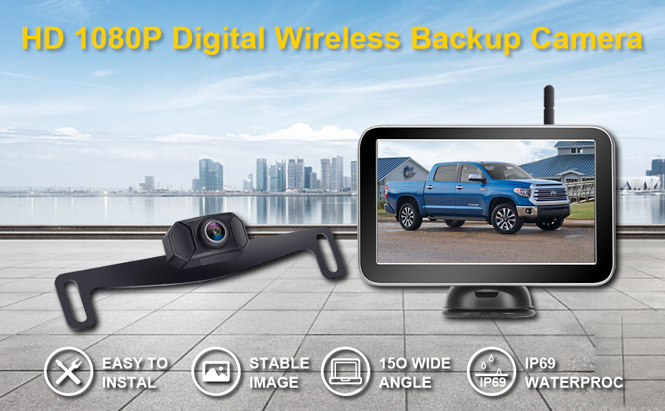 Wireless Backup Camera Car HD 1080P WiFi Rear View System 7 Inch