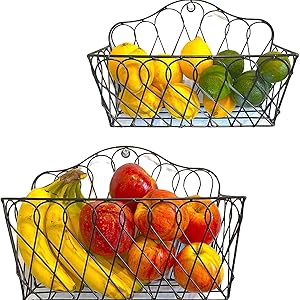 Farmhouse Metal Wire Hanging Wall Storage Baskets Rectangular Fruits Veggies Home Kitchen Decorative