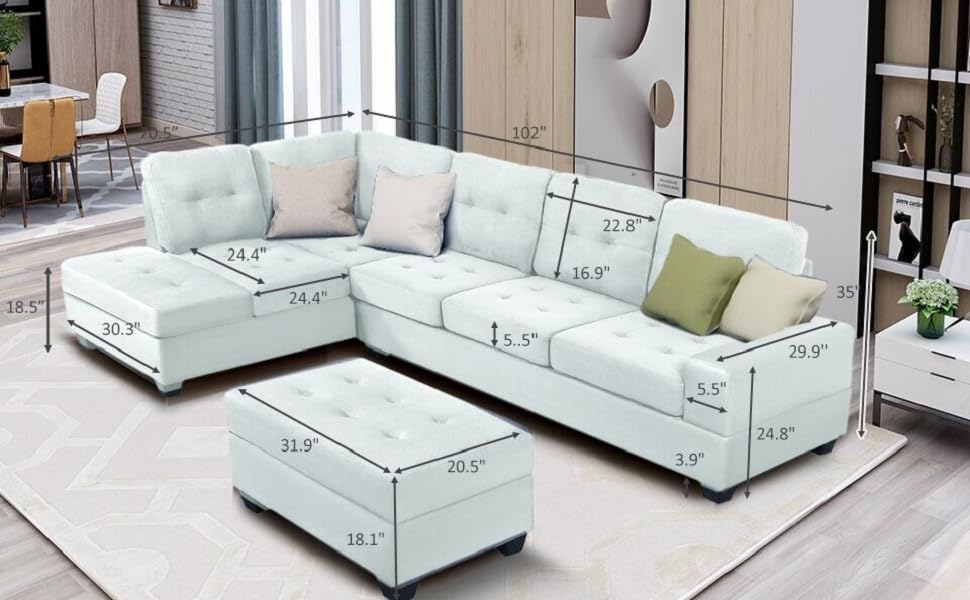 Sectional Sofas 3Seat Sofa Sectional Sofa Couches with Chaise Lounge and Ottoman