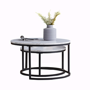 Set Of 2 Coffee Tables, Round, Low, Large Model: 80 X 80 X 45 Cm And Small Model: 60 X 60 X 33 Cm (L X W X H), Black 16 Nesting table.
