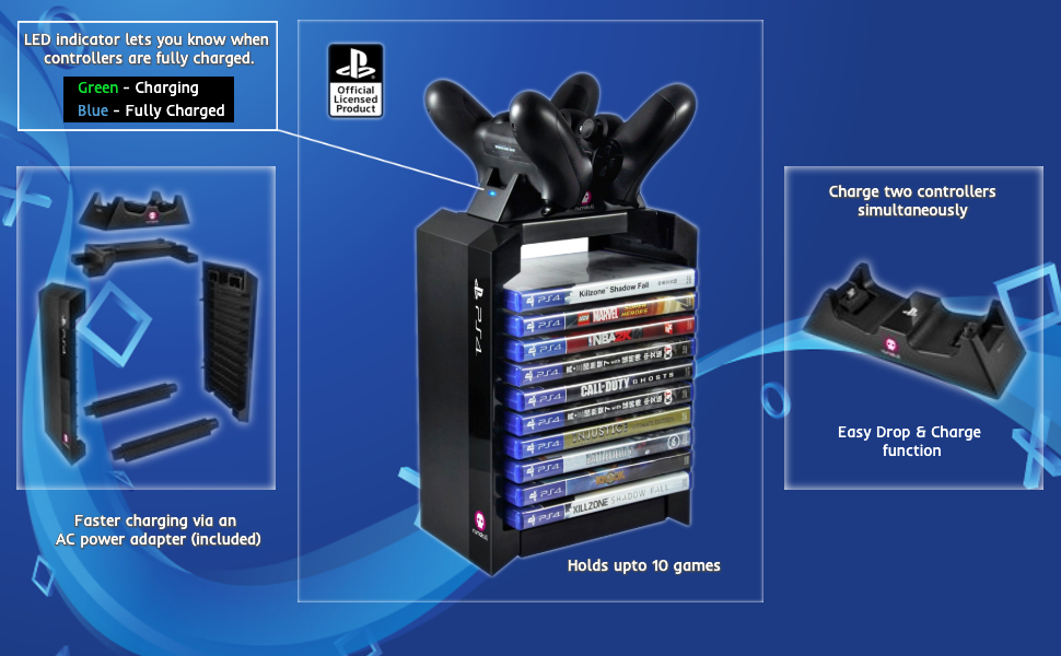 Official PS4 Controller charger, Games storage tower + Dual Charger