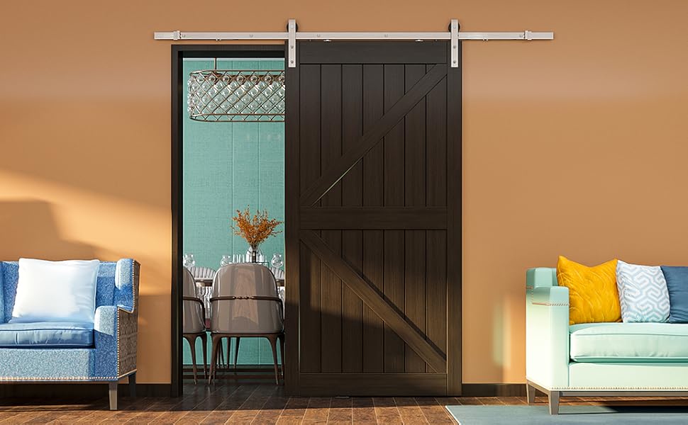 DIYHD 04BN Brushed Nickel Sliding Barn Hardware, 6FT Track