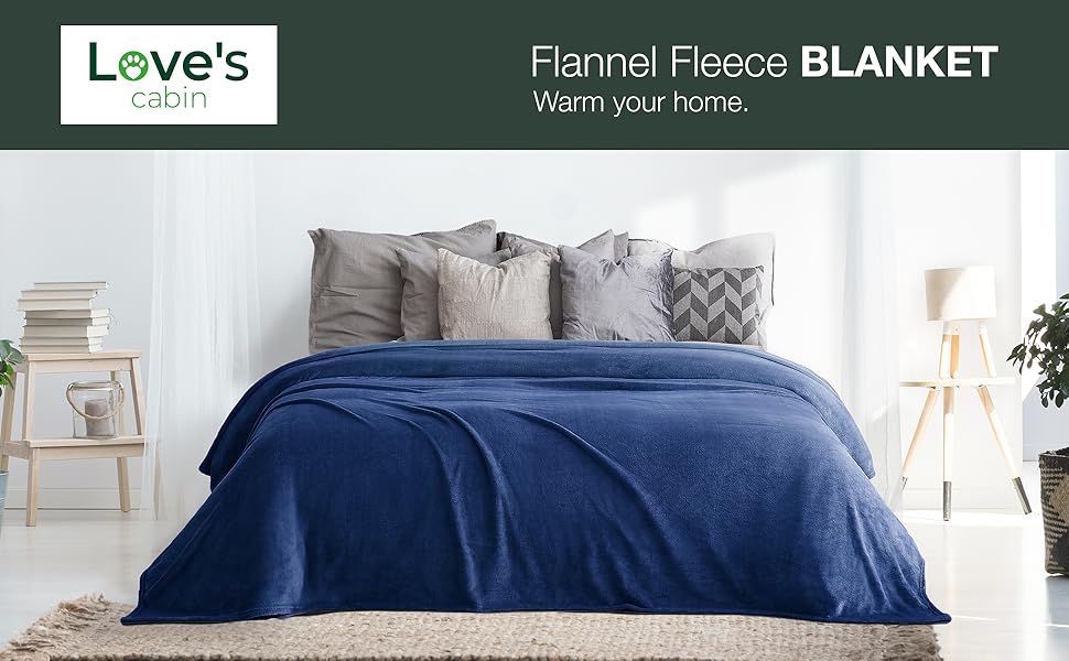 Love's cabin Flannel Fleece Blanket Twin Size Navy Blue