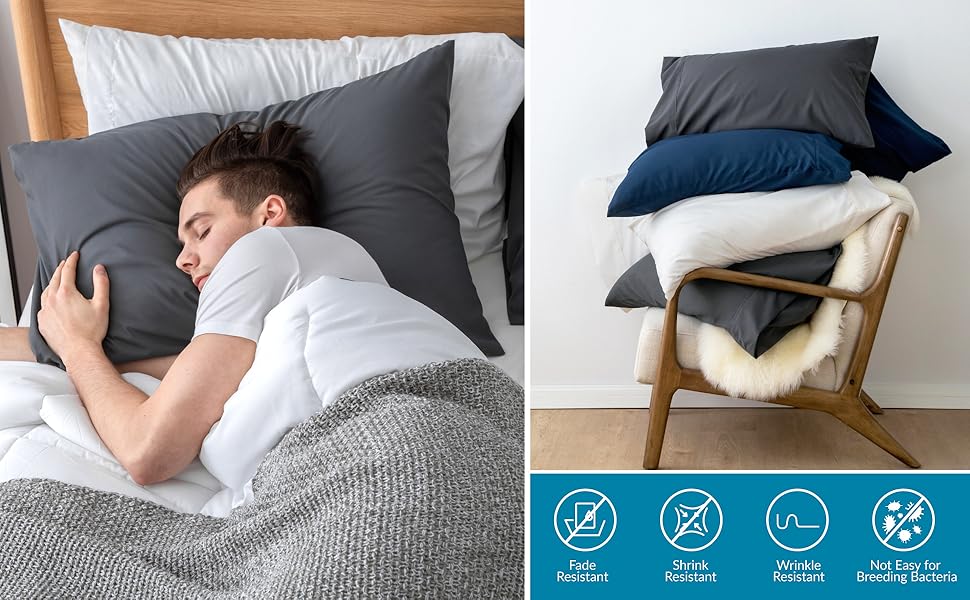 BEDSURE Pillow Cases 2 Pack Dark Grey Brushed Microfiber Pillowcase