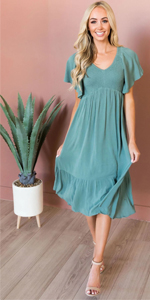 Teal Smocked Ruffle Tiered Midi Dress