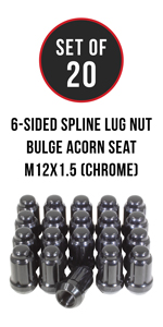 Set of 20 Black 12x1.5  Spline Bulge Acorn Lug Nut