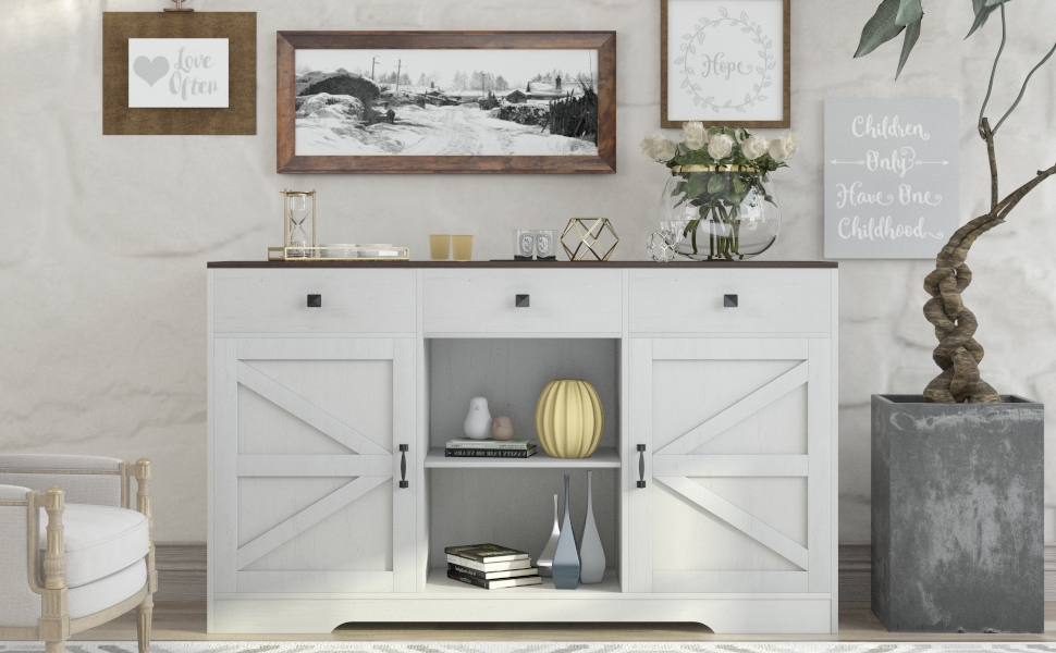 Bolonbi Buffet with Charging Station, 54" Kitchen Buffet Storage