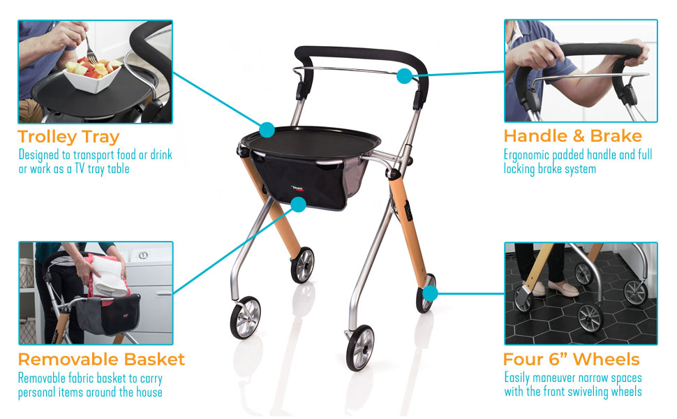 Stander Let’s Go Indoor Rollator, Lightweight Four Wheel Euro Style