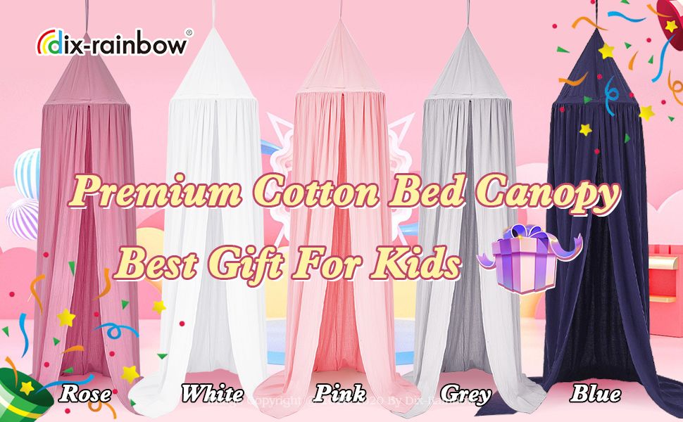 Cotton bed canopy best gift for kids pink white grey rose blue