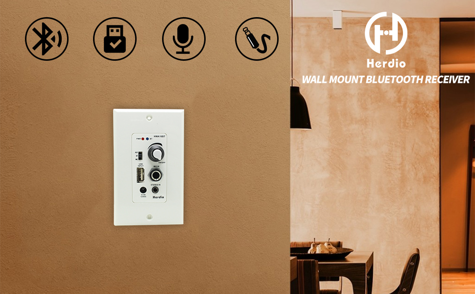 Herdio in Wall Bluetooth Audio Control Amplifier Receiver Wall Plate