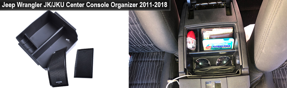 Center Console Organizer Tray for 2011-2018 Jeep Wrangler JK and JKU Armrest Storage Glove Box